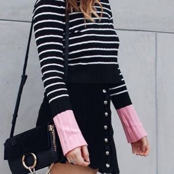 Zara Sweaters - ZARA Striped Knit Cropped Top Black White Pink